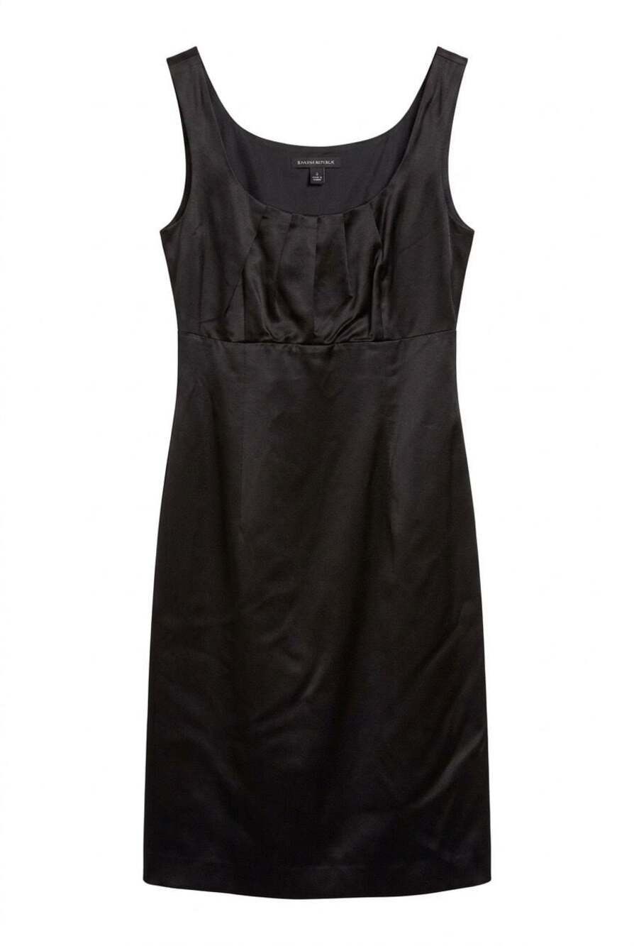 Banana Republic Black Satin Pleated Scoop Neck Sheath Dress Size 2 #537 - Picture 2 of 8